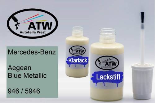 Mercedes-Benz, Aegean Blue Metallic, 946 / 5946: 20ml Lackstift + 20ml Klarlack - Set, von ATW Autoteile West.